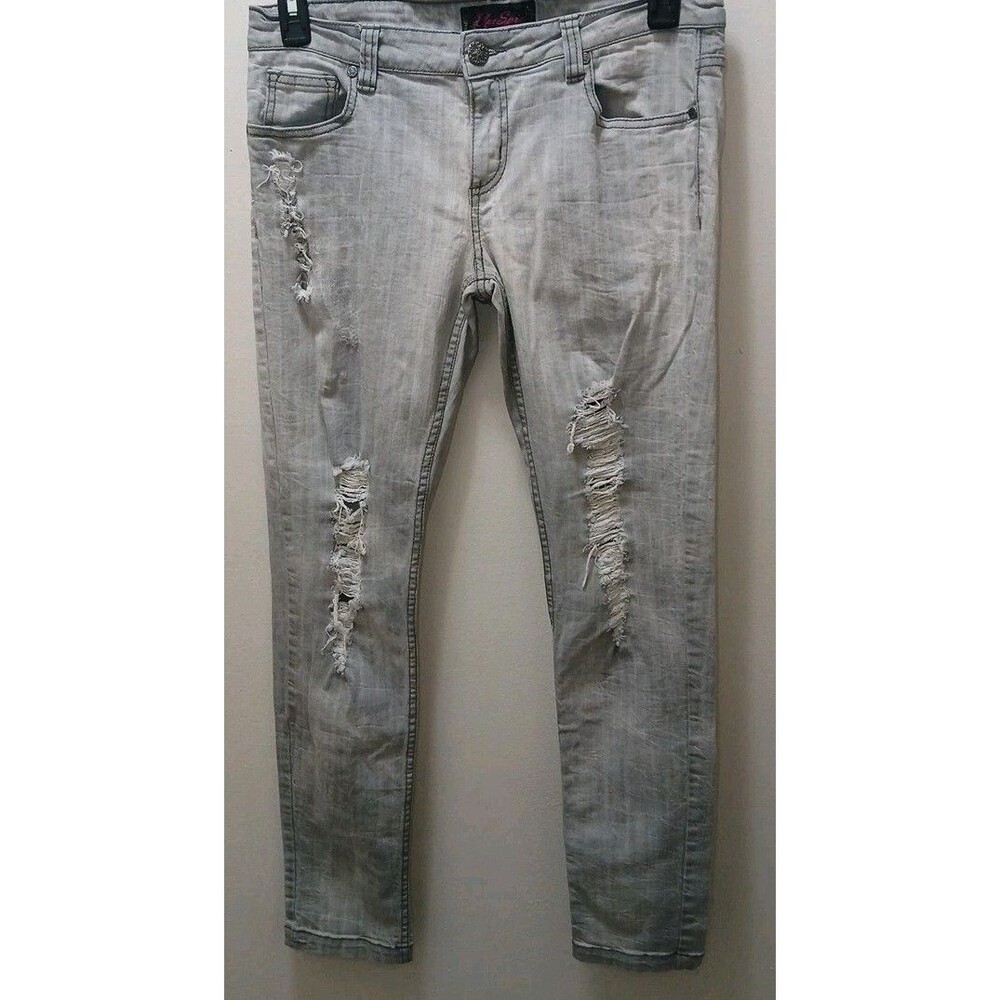 Vintage Blue Spice Ripped Holes Distressed Light Gray Denim Jeans Womens 11
